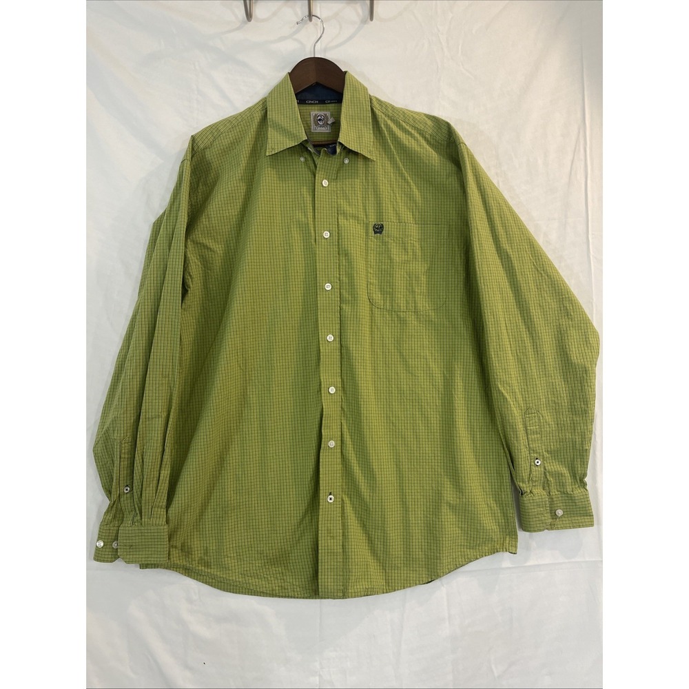 Cinch Shirt Men Sz L Green Blue Plaid Button Down Long Sleeve Western Ranch Work